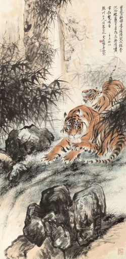 张善孖花鸟画《老虎》8幅
