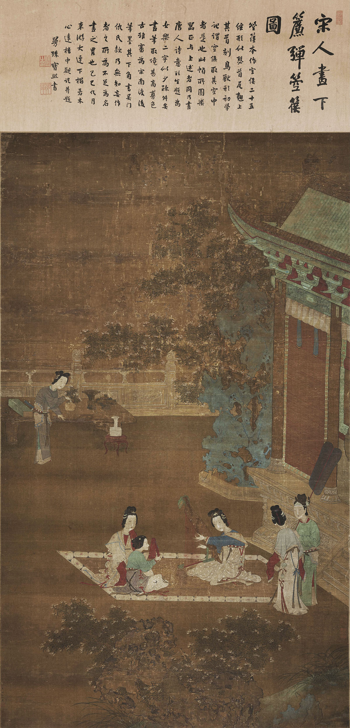 明 仇珠 女乐图轴绢本145.5x85.5.jpg